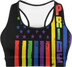 Yewattles Women Decorative Sports Bra Push Up Underwear Fitness Yoga Tank Crop Top Bras Back Cell Phone Pocket Athletic Small Pride Rainbow Flag