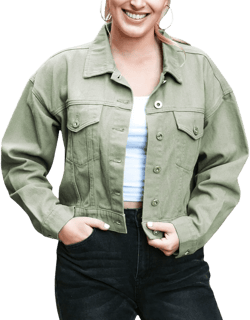 Anna-Kaci Women's Cropped Button Down Denim Jean Jacket with  Pockets for Casual Looks - Small, Green