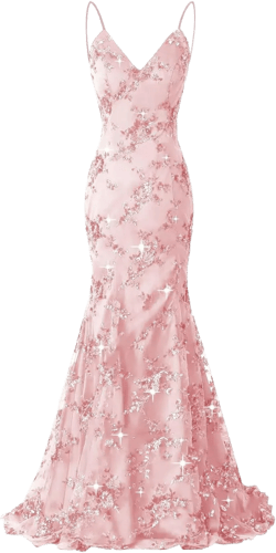 Sequin Applique Mermaid Prom Dresses Spaghetti Straps Tulle Ball Gown V Neck Formal Evening Party Gowns 12 Pink