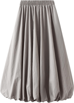 Y2K Maxi Bubble Skirts for Women Elastic High Waist A Line Pleated Skirt Ruffle Hem Puffy Long Skirt Summer Going Out One Size Gray