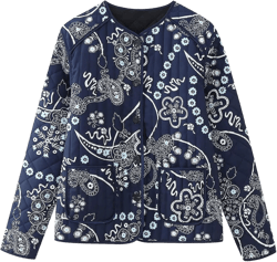 Wyeysyt Women's Cropped Puffer Jacket Quilted Floral Print Cardigan Button Up Long Sleeve Lightweight Open Front Padded Coat