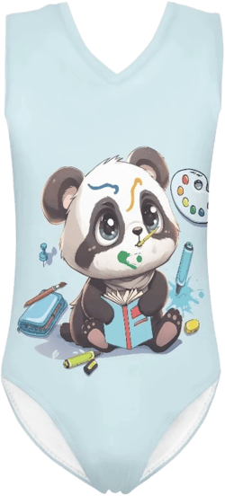 Cartoon Pattern Kids Girls Bathing Suits One Piece Swimsuit Soft & Quick Dry, 5-14Years 9-10 Years Cute Painting Panda