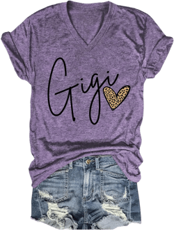 Funny Grandma T Shirt for Womens Casual Short Sleeve V Neck Shirt Funny Gigi Leopard Graphic Tees Grandma Gift(1 PC) Small Purple