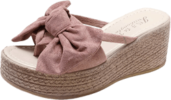 Women's Espadrille Wedge Thong Sandals with Knotty Bow Slip On High Platform Slides Retro Summer Beach Soft Flip Flops 8 Pink