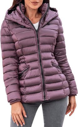 Women's Quilted Lightweight Puffer Jacket Zip Up Winter Warm Long-Sleeve Hooded Short Padded Coat with Pockets