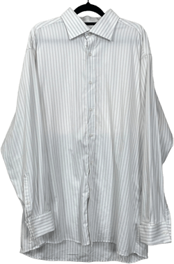 Ben Sherman White Grey Striped 100% Cotton Long Sleeve Button Up Business Polo Dress Shirt 44 C120