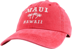 Trendy Apparel Shop Maui Hawaii with Palm Tree Embroidered Unstructured Baseball Cap One Size Red