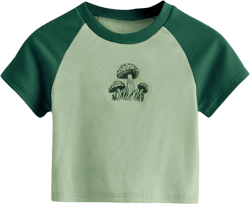 SweatyRocks Women's Graphic Print Round Neck T Shirt Short Sleeve Crop Tee Tops X-Small Dark Green Pattern