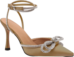 JANSEVEN Rhinestone Bow Heels Nude Satin Bowknot Heeled Sandals For Women Ankle Strap Pumps Knotted Sparkling High Heels Closed Pointed Toe 3 In Wedding Bridal Shoes Size 8