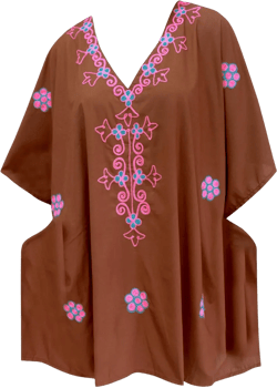 LA LEELA women's Vacation Casual Swim Holiday Beachwear Summer Bathing Suit Cover Ups Mini Beach Dress Robe 1X-2X Brown, Solid