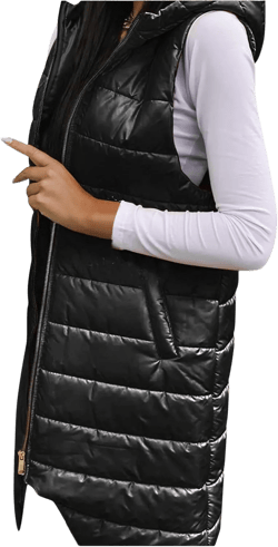 Womens Long Down Puffer Vest with Hood Winter Quilted Hooded Long Vest Plus Size Warm Sleeveless Jacket Vest Winter 3X-Large Black