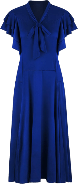 Vijiv Women's Vintage 1920s V Neck Long Bias Cut Sleeveless with Flutter Sleeves Bowknot Flapper Dress 4-6 Blue