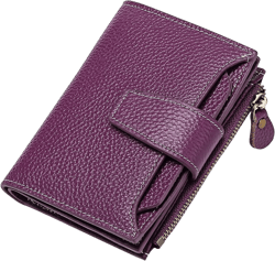 FALAN MULE Women's Genuine Leather Bifold Compact RFID Blocking Wallet, Deep Purple, 5.12 x 3.93 x 1.2 in