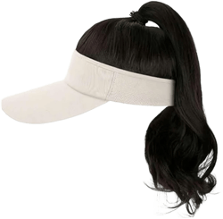 Hat Wig for Women, NEW Baseball Cap Wig with Curly Synthetic Hair Extensions Ponytail Cap Wig Sun Hat with Hair (white&Brown black)