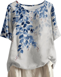 Linen Tops For Women 2024 Plus Size Crewneck Button Down Floral Tops Tunic Casual Comfy Cotton Summer Trendy Clothes #J-light Blue 4X-Large