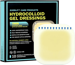 EVERLIT Hydrocolloid Wound Dressing | Waterproof Adhesive Bandage 4" x 4" [Pack of 10] | Sterile, Advance Healing for Acne Breakout, Bed Sores, Ulcers and Blisters (Advanced Hydrocolloid Gel Dressing)