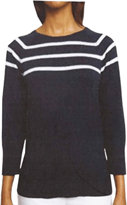 Nautica Women's Striped Cotton Sweater (Navy, L)