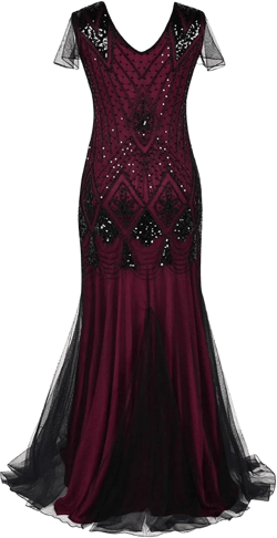 Women Evening Dress 1920s Flapper Cocktail Mermaid Plus Size Formal Gown with Long Gloves X-Large Red Black