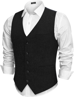 COOFANDY Men Casual Suit Vest Formal Dress Vest Slim Fit Waistcoat Business Wedding X-Large Black