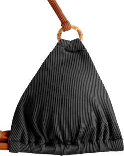 ZAFUL Women's Halter Triangle Bikini Ribbed String Smocked Swimwear Cheeky Thong Swimsuit High Cut Bikini Set Medium 362_black