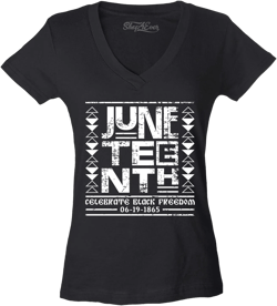 shop4ever Juneteenth Celebrate Black Freedom 6-19-1865 Women's V-Neck T-Shirt Slim Fit XX-Large Black