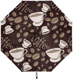 Folding Umbrella Compact Coffee Beans Cups Travel Umbrella Automatic Open Close Black Brown Inverted Umbrella for Rain Windproof Sun Umbrella UV Protection Large Portable Reverse Umbrella for Women M