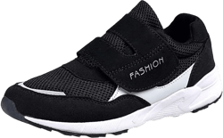 Leader Show Women's Elderly Casual Comfort Walking Shoe Safety Flats Non-Slip Hook & Loop Sneakers 7.5 Black