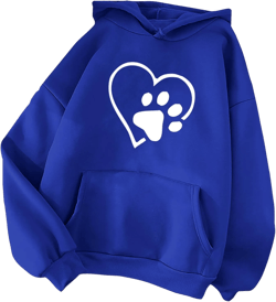 Hoodies for Women Love Heart Print Kawaii Pullover Long Sleeve Oversized Teen Girls Athletic Sweatshirt with Pocket Blue Medium