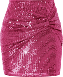 Kate Kasin Women's Sequin Bodycon Skirt High Waist Knot Front Sparkly Glitter Pencil Mini Skirt for Night Out Party