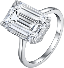 6 Carat Large Moissanite Diamond Promise Ring, Radiant Cut Engagement Rings for Women Wedding Bands,6ct D Color VVS1, White Gold Plated 925 Sterling Silver 6.5