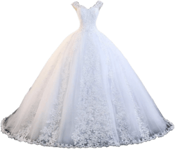 White Ivory Straps Appliques Tulle Wedding Dress Ball Puffy Lace Up Corset Bridal Gown 10 Ivory