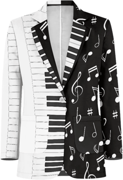 Men's Casual Lapel Blazer Muticolor One Button Suit Regular Fit Sports Coats Jackets for Prom,Party,Dinner XX-Large Black White Musical Note