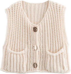 YKR Womens Chunky Knit Sweater Vest Sleeveless Button Down Cropped Cardigan Casual Knitted Crochet Vest with Pockets