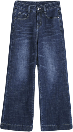 Andongnywell Women's Fashion high Waist Wide-Leg Cropped Jeans Stylish Long Pants High Waist Denim Trousers 32 Blue