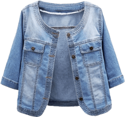 Women Round Neck Denim Jacket Button Closed Cropped Denim Jacket Large Light Blue01