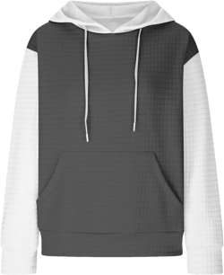 HGps8w Womens Colorblock Waffle Hoodies Sweatshirt Casual Long Sleeve Pullover Tops Lightweight Loose Hooded Sweatshirt 01 Gray XX-Large