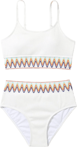 SHENHE Girl's 2 Piece Swimsuit High Waisted Spagehtti Strap Chevron Tape Bathing Suit : Clothing, Shoes & Jewelry