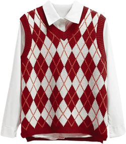 Hyipels Sweater Vest Women,Sleeveless V Neck Argyle Plaid Long Preppy Loose Knitted Casual School Sweaters Tank Top Medium A Red+white