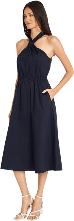 Maggy London Women's Dresses Tropical Floral Print Halter Midi Dress with Cinched Waist Twilight Navy 12