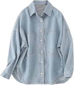 CYLADY Womens Denim Shirt Long Sleeve Oversized Boyfriend Jean Jacket Shacket Trendy Button Down Shirt