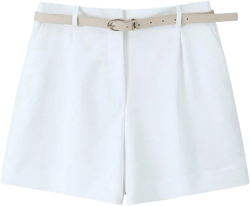 ALSOGO Women's Solid High Waisted Shorts Casual Pocketed Pleated Shorts with Belt Large White