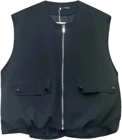 Women's Vest Jacket Vintage Sleeveless Jackets Black Zipper Waistcoat Streetwear Female Clothing Top Small 2511