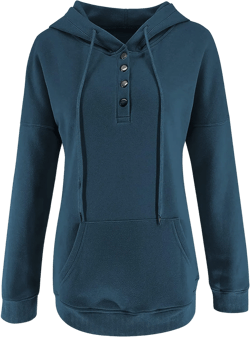 slqdgmryz Hoodies for Women Button Preppy Tunic Sweatshirt Plain Cute Hoodie Drawstring Long Sleeve Pullover with Pockets A07 Navy Medium