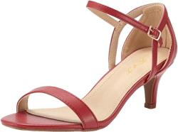 FOWT Women Classic Open Toe Heeled Sandals Ankle Strap Comfortable Kitten Low Heels Party Dress Summer Shoes Size 4-15 US 6.5 Red