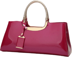 Glossy Women Handbag Faux Patent Leather Top-Handle Bag Structured Shoulder Bag Tote Evening Purse Party Satchel Rose