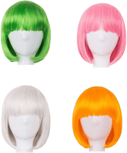 CiCy 4 Piece Short Bob Hair Wigs Costume Cosplay Wig Neon Colorful Daily Party Wigs for Women Girls Cosplay Bachelorette Halloween Party Decorations, green,orange,white,pink