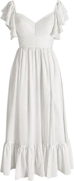 Ivory Bridesmaid Dresses for Women with Slit Ruffle Sleeves Chiffon Formal Wedding Guest Dresses for Juniors Ankle Length Size 0