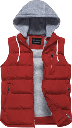 CREATMO US Women's Warm Vest Outerwear Thick Padded Puffer Sleeveless Vest With Detachable Hood
