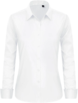 J.VER Button Down Shirts for Women Stretch Collared Cotton Long Sleeve Dress Shirt Business Casual Blouse for Work X-Small White