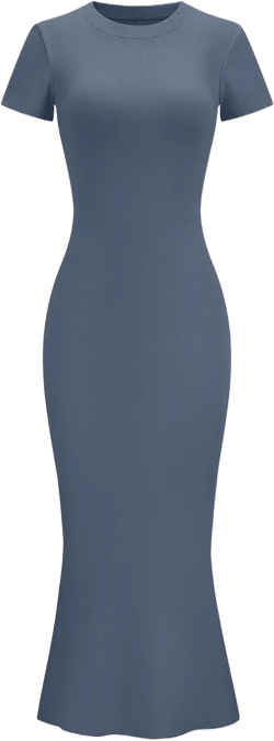 LOMON Women Fishtail Hem Ribbed Maxi Dresses Summer Casual Stylish Y2k Sexy Fitted Lady Elegant Cotton Soft Lounge Dress X-Large A2_short Sleeve_grey Blue